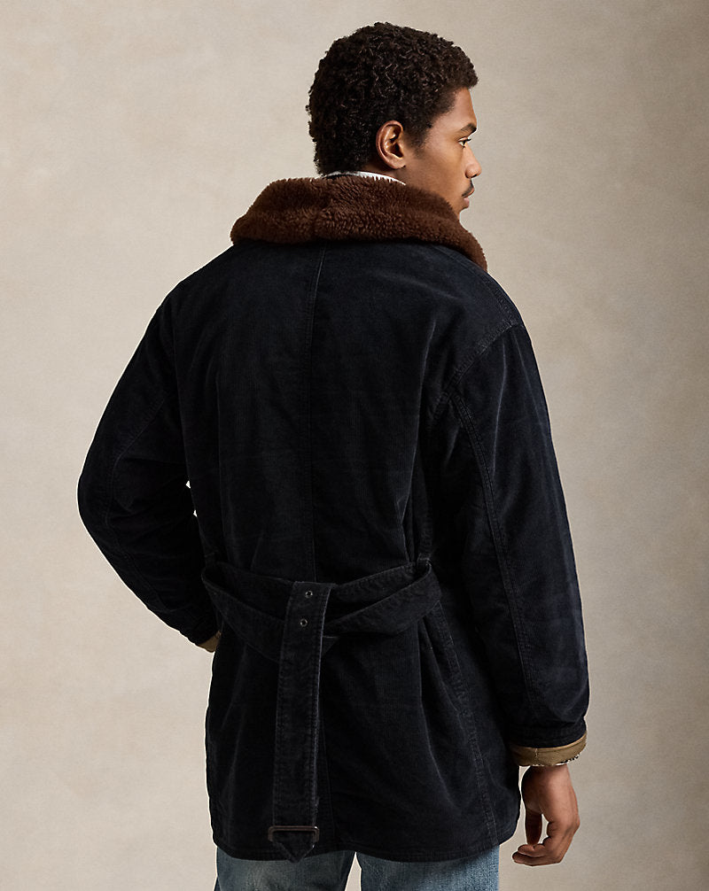 Shearling-Collar Corduroy Ranch Coat